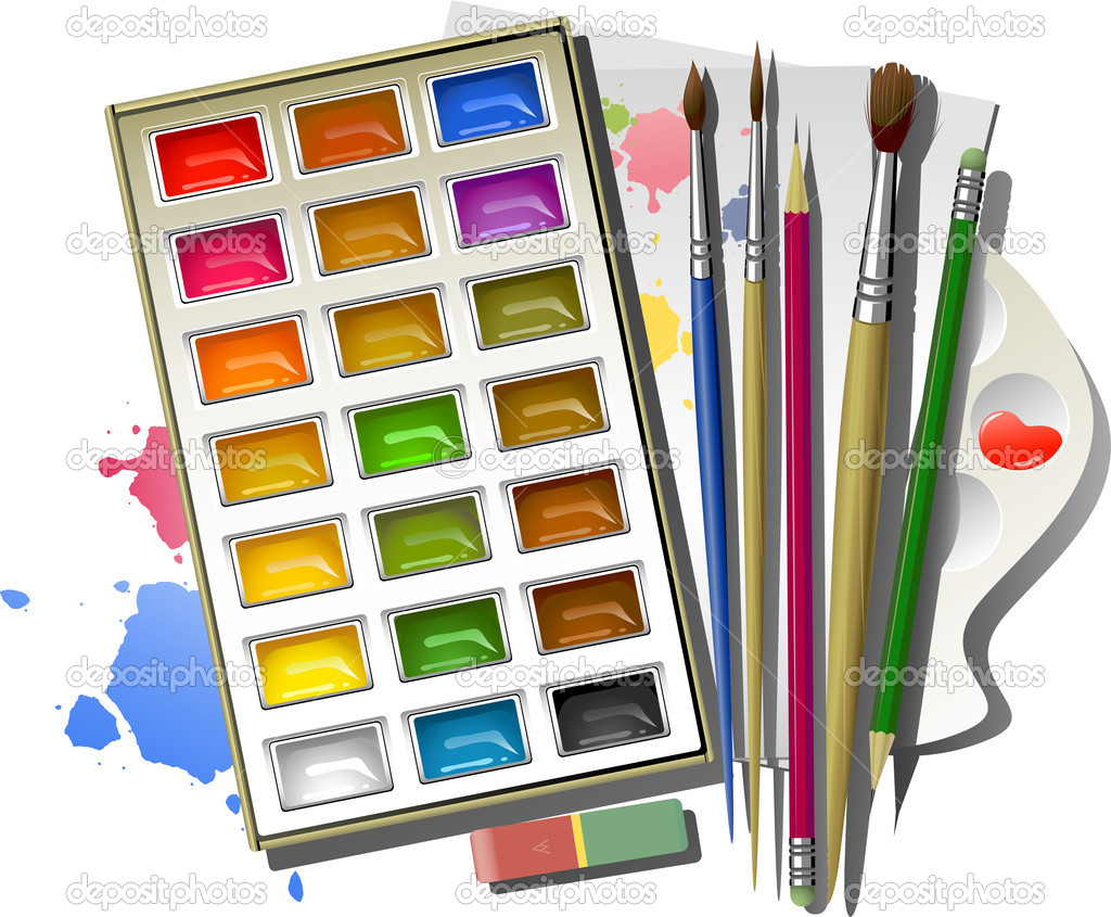 Art Supplies  Watercolor Paints Brushes Pencils Eraser Palette