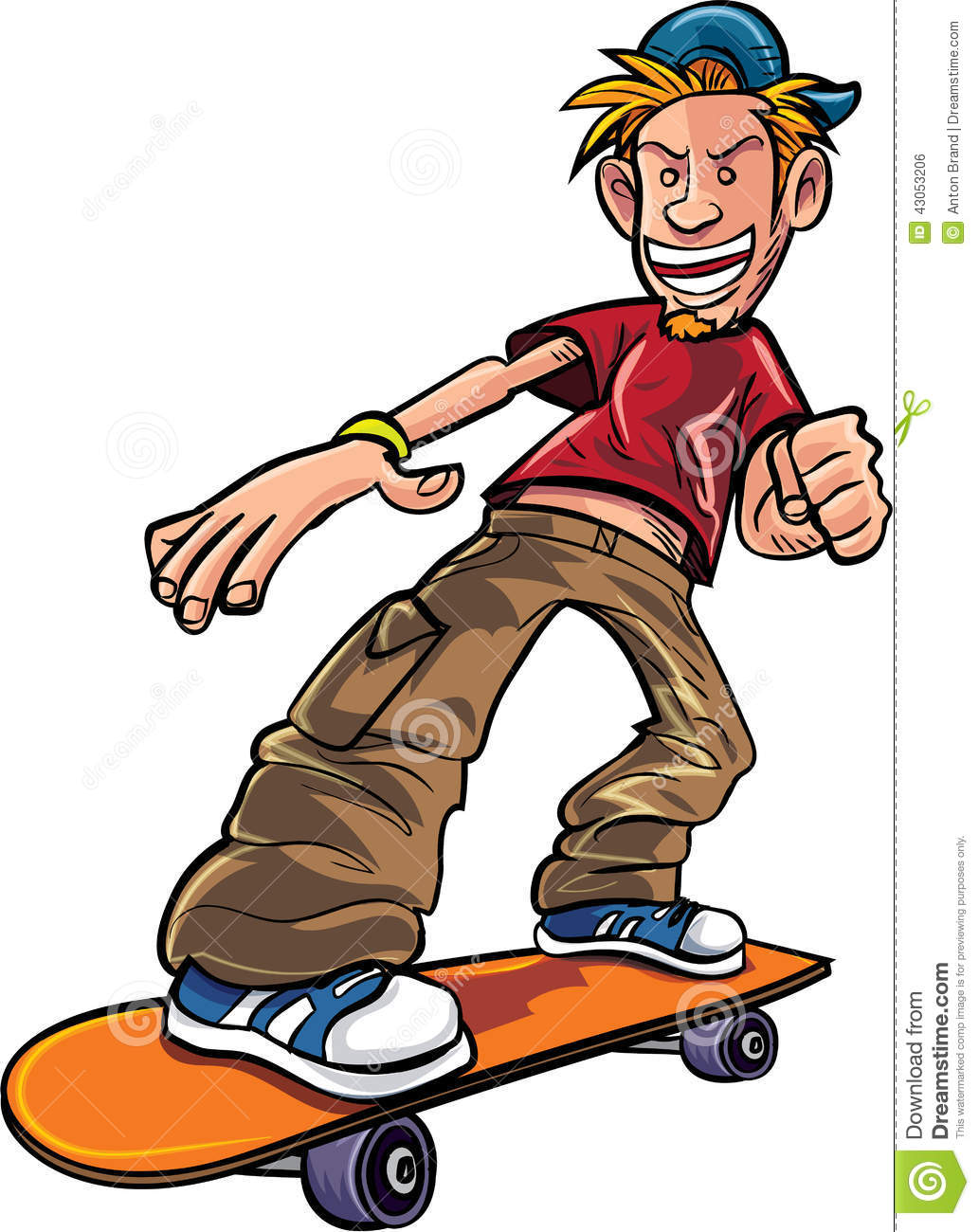 Cartoon Skater On His Skateboard  Isolated On White