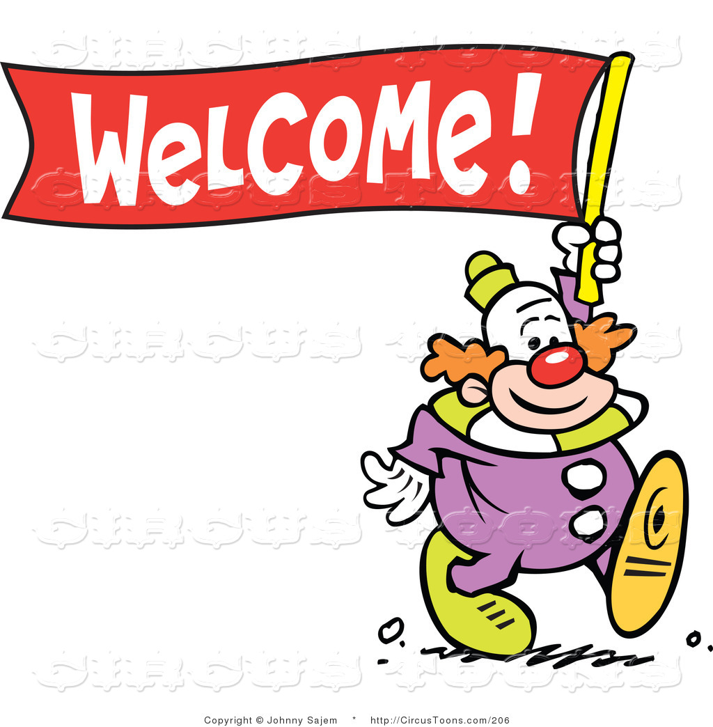 Circus Clipart Of A Goofy Clown Carrying A Welcome Banner By Johnny    