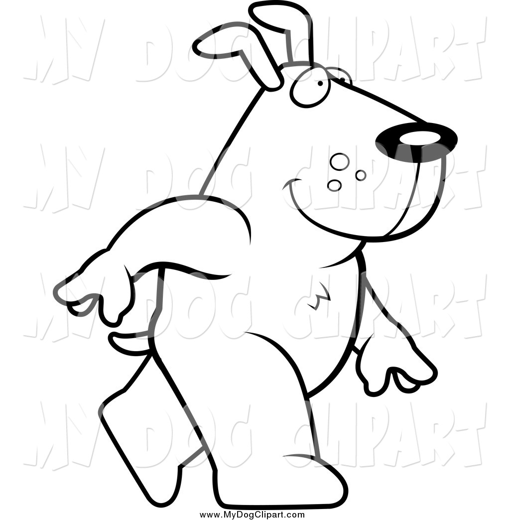     Clip Art Of A Black And White Happy Dog Walking Upright By Cory Thoman