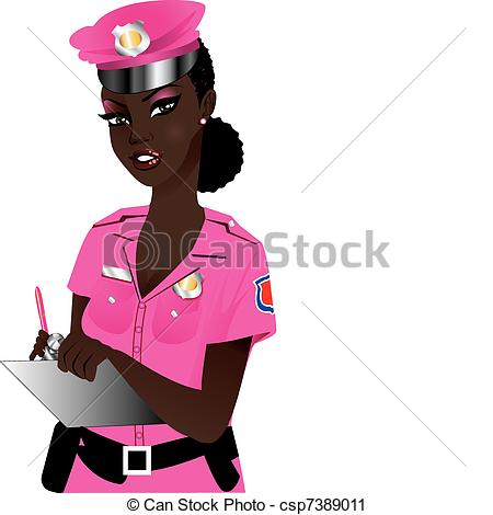 Clip Art Of Pink Police Woman   Vector Illustration Of A Pink Police
