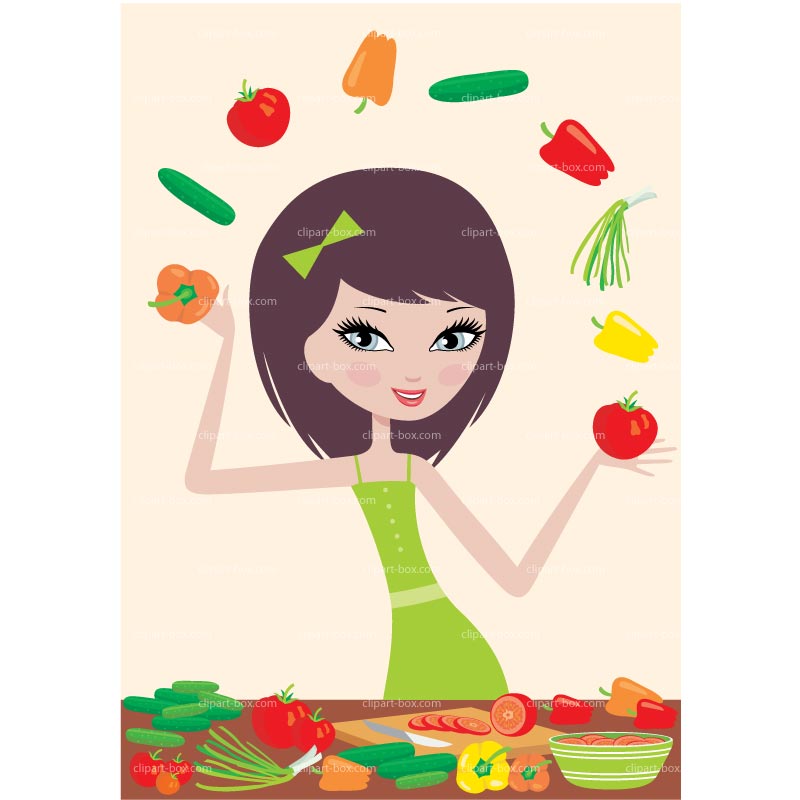 Clipart Girl Cooking Vegetables   Royalty Free Vector Design