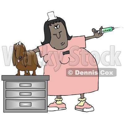 Clipart Illustration Of A Nervous Wiener Dog On A Table Looking At A