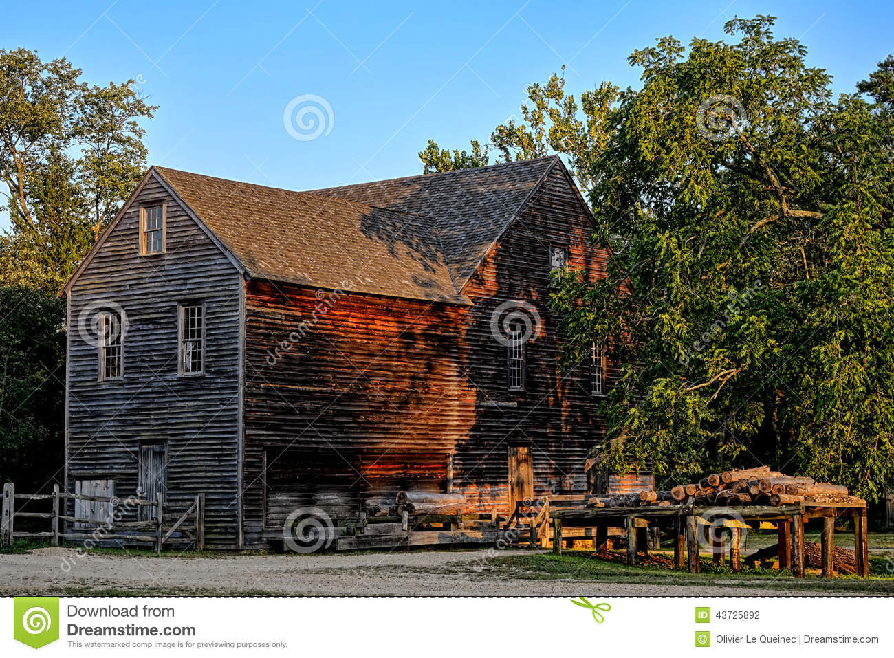 Historic Wood And Lumber Sawmill In Old Village Stock Photo   Image
