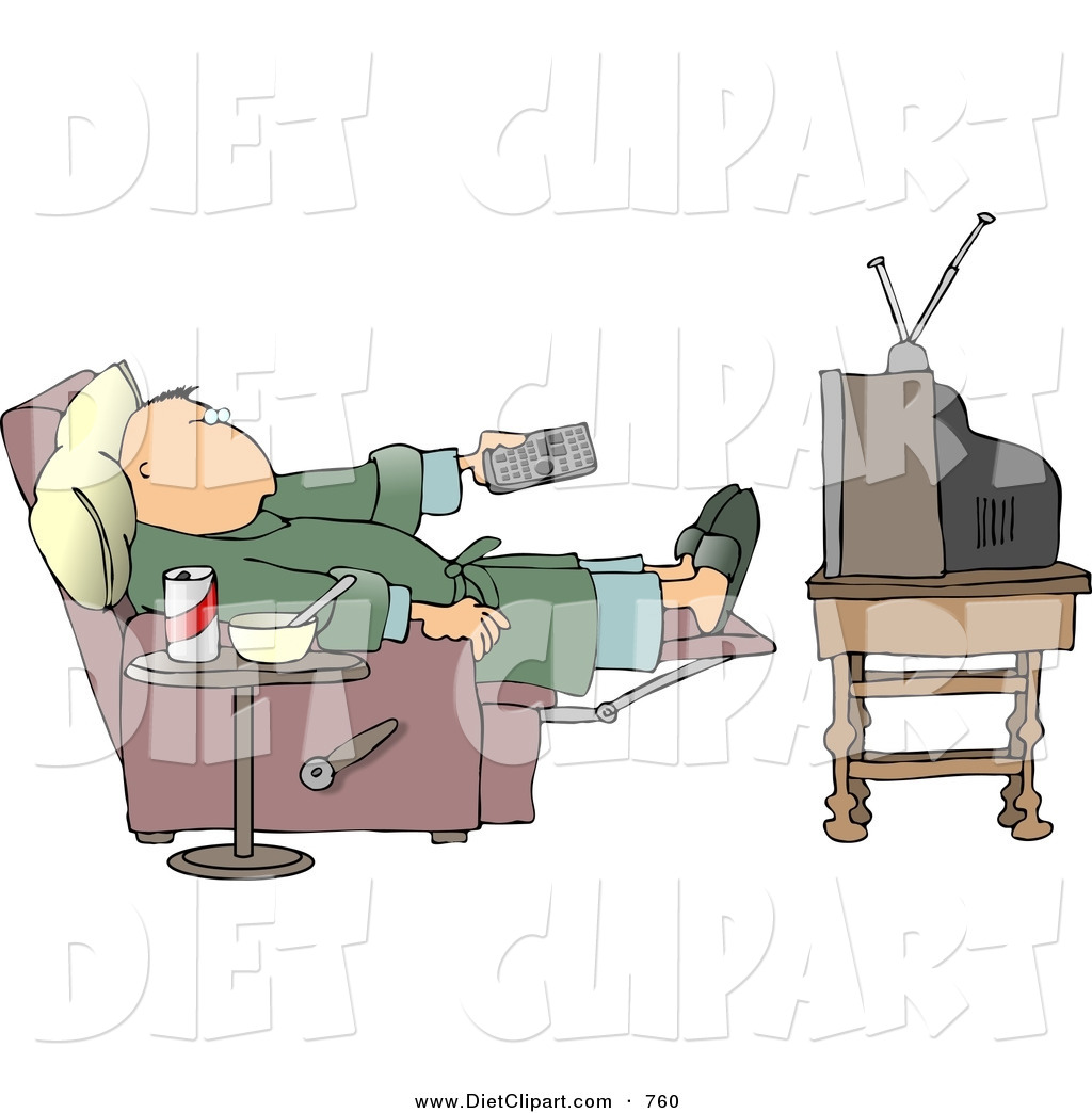 Larger Preview  Diet Clip Art Of A Couch Potato Man Holding The Tv    