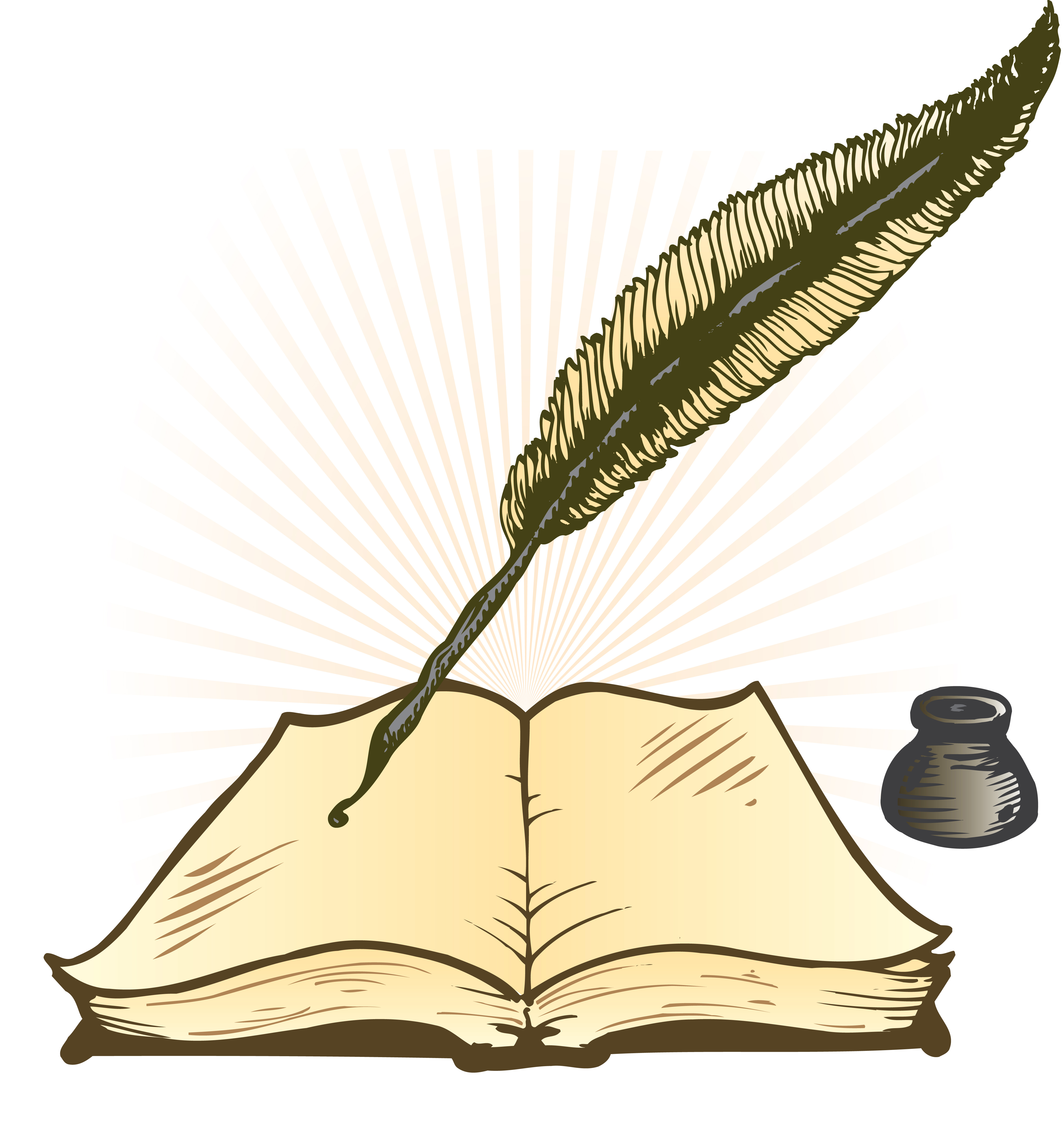 Quill Ink Pot And Open Book Vector Illustration