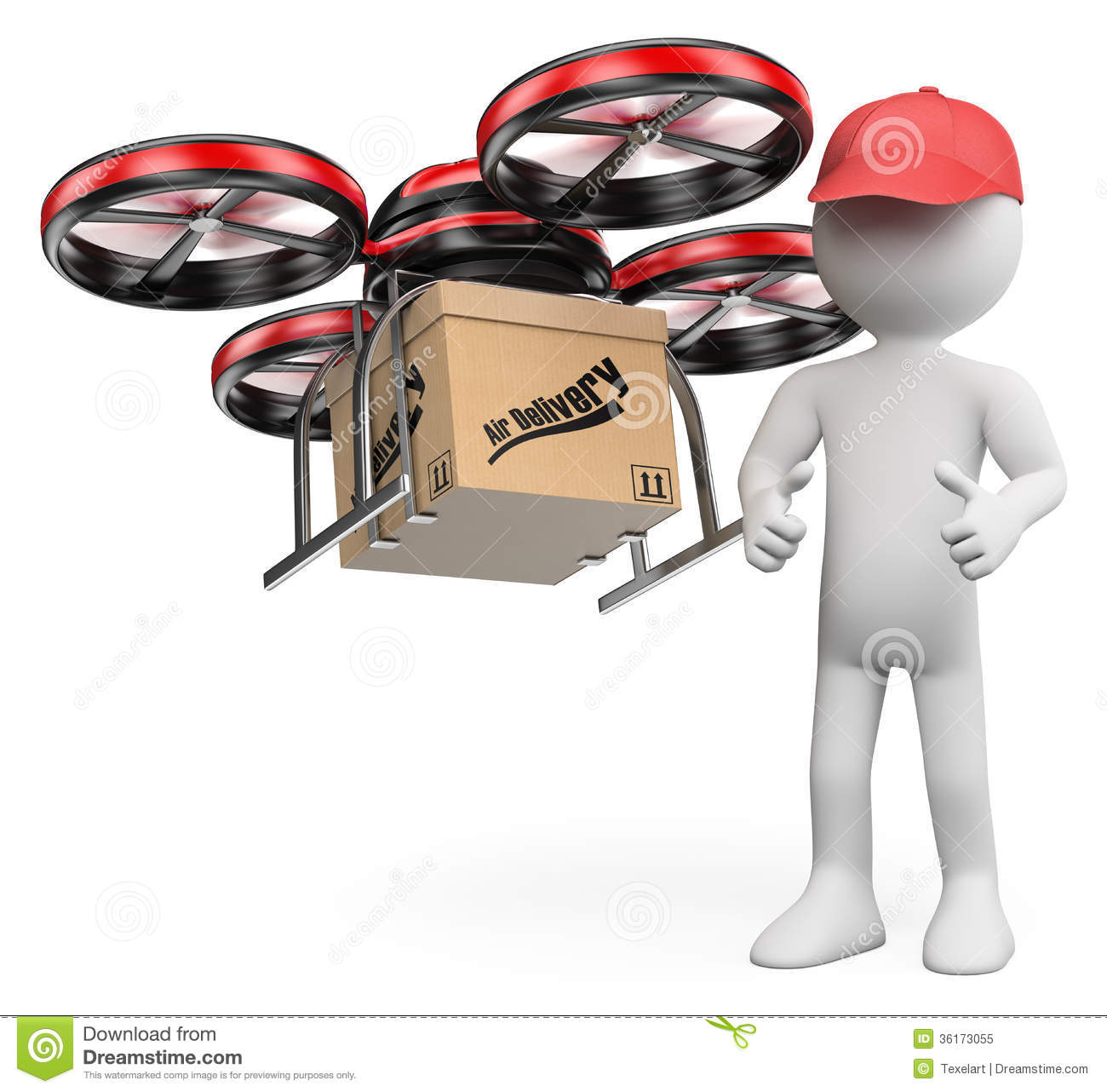 Royalty Free Stock Photo  3d White People  Drone Delivering A Package