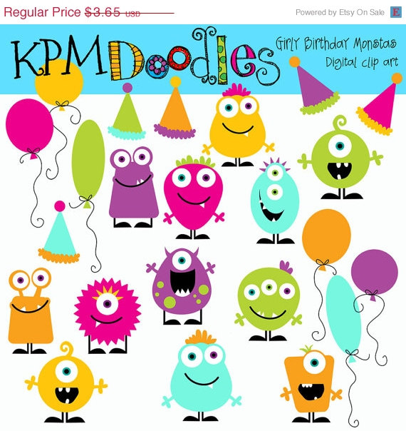 25  Off Instant Download Girly Birthday Monsters Digital Clipart