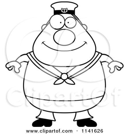 Cartoon Clipart Of A Black And White Angry Sailor   Vector Outlined    