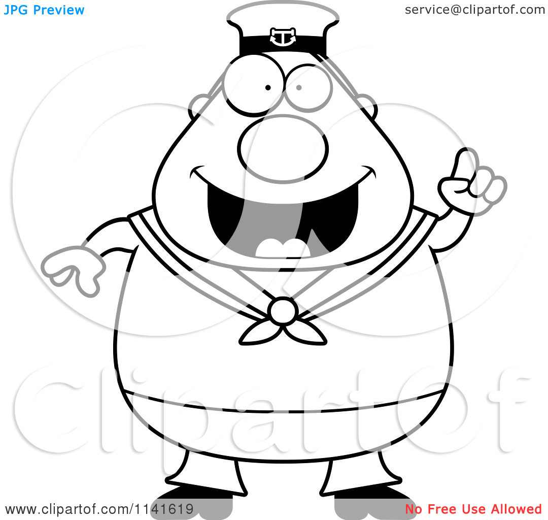 Cartoon Clipart Of A Black And White Smart Sailor With An Idea    