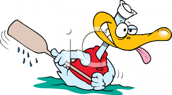 Cartoon Sailor Duck Rowing With One Oar