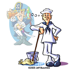 Cartoon Sailor With Mop Dreaming