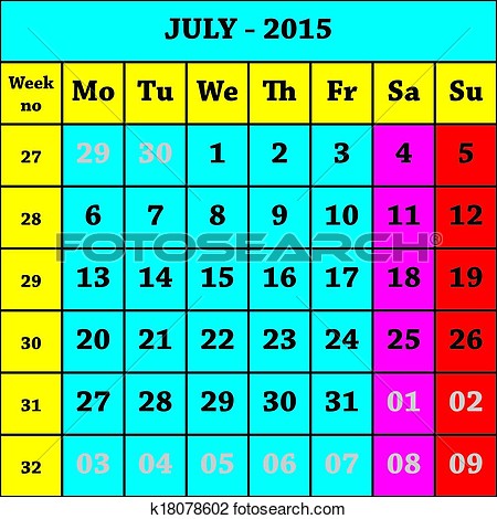 Clipart   2015 July Calendar Iso 8601 With Week Number  Fotosearch
