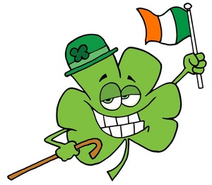 Clipart Image   A Grinning Four Leaf Clover Holding The Irish Flag