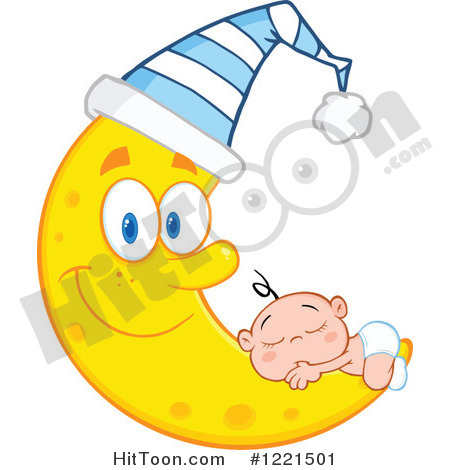 Clipart Of A Caucasian Baby Sleeping On A Happy Crescent Moon Wearing    