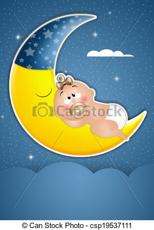 Clipart Of Baby Asleep On The Moon In The Night Csp19537111   Search    