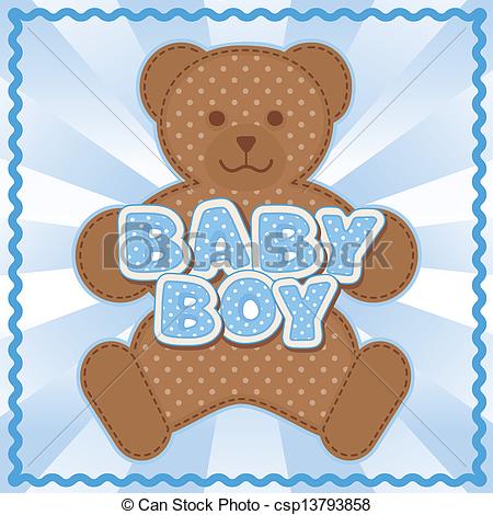 Clipart Vector Of Teddy Bear Baby Boy   Polka Dot Teddy Bear Baby Boy