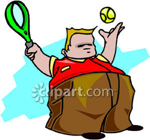 Fat Boy Playing Tennis   Royalty Free Clipart Picture