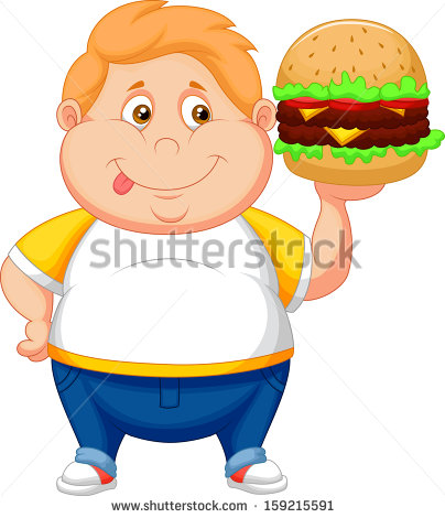 Fat Boy Smiling And Ready To Eat A Big Hamburger   Stock Vector