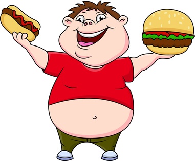 Fat Boy With Burger And Hot Dog