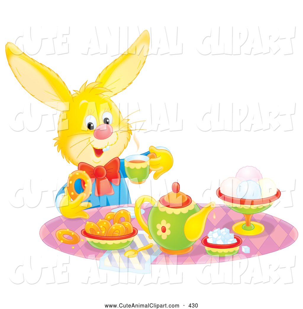 Hare Sipping Tea And Eating Snacks At A Tea Party By Alex Bannykh
