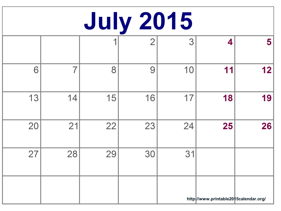 July 2015 Calendar Printable   2015 Calendar