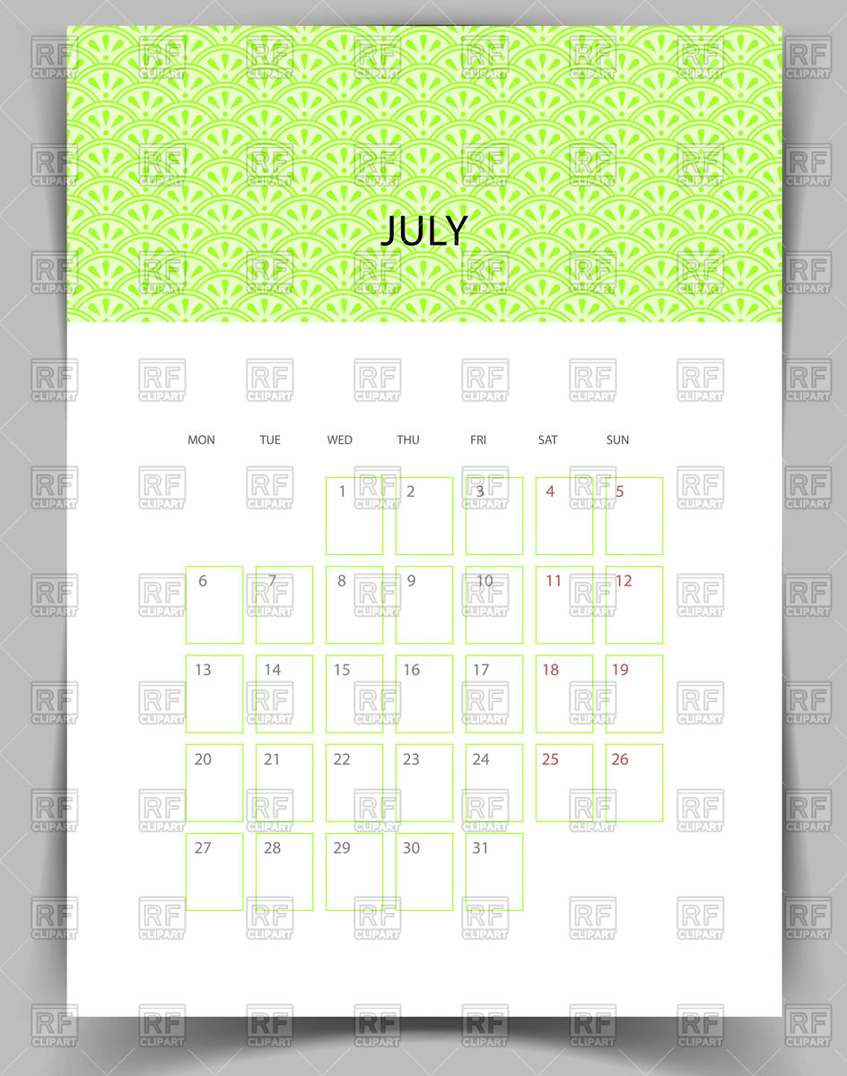 July 2015 Calendar With Green Scaly Pattern 47381 Download Royalty    