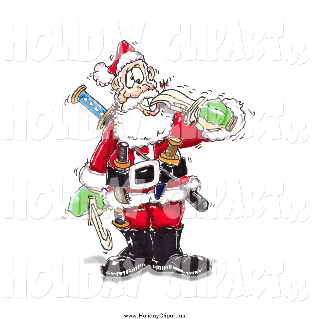 Larger Preview  Holiday Clip Art Of A Crazy Santa Biting A Sword