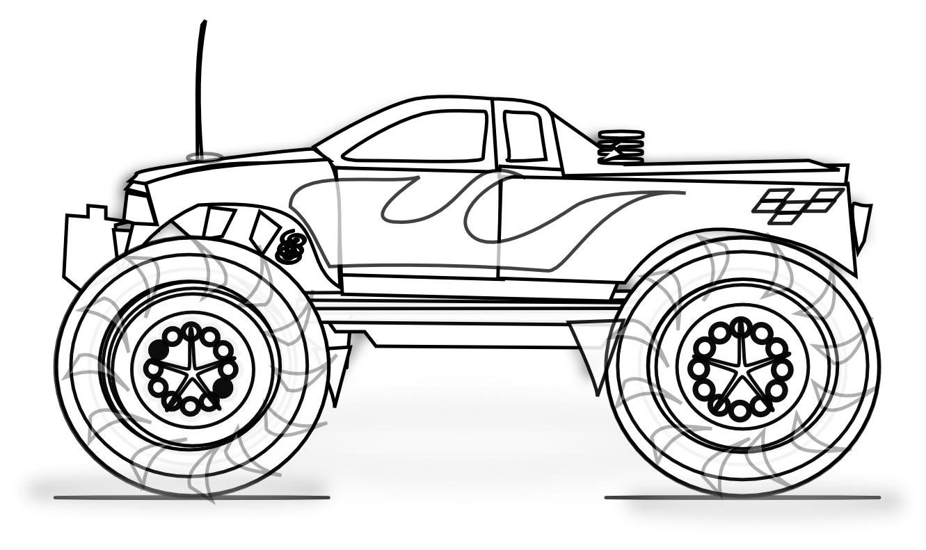 Monster Truck Black White Line Art Christmas Xmas Toy Coloring Book    