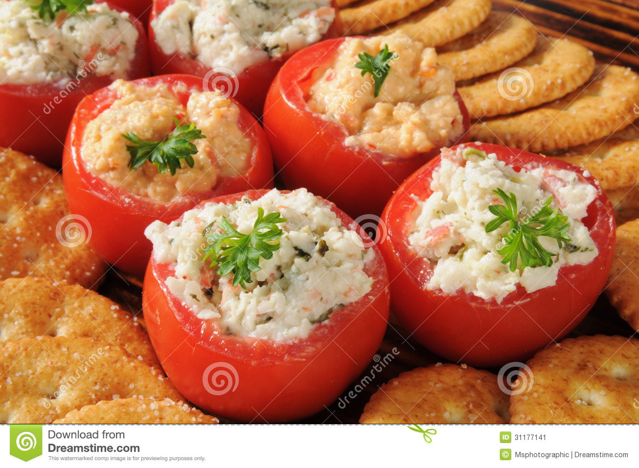 Stuffed Tomatoes And Crackers Stock Image   Image  31177141