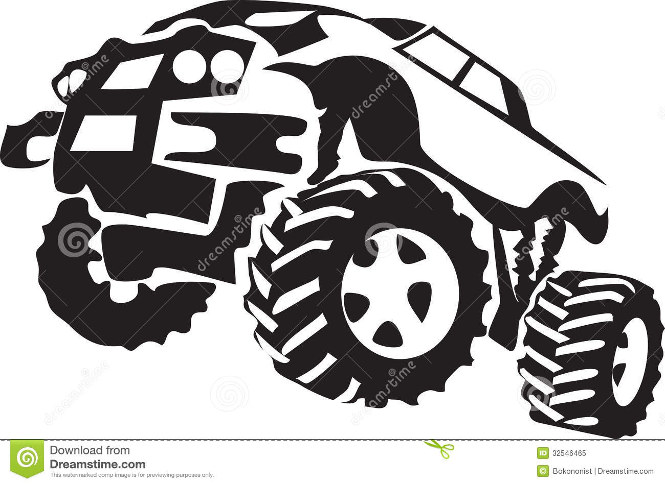 Stylized Monster Truck   Black And White Illustrations