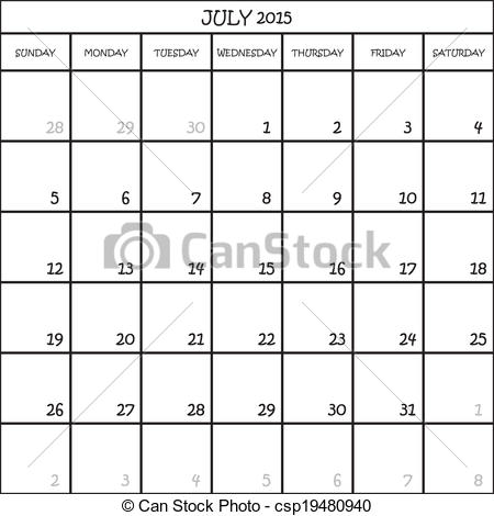 Vector   July 2015 Calendar Planner Month On Transparent Background