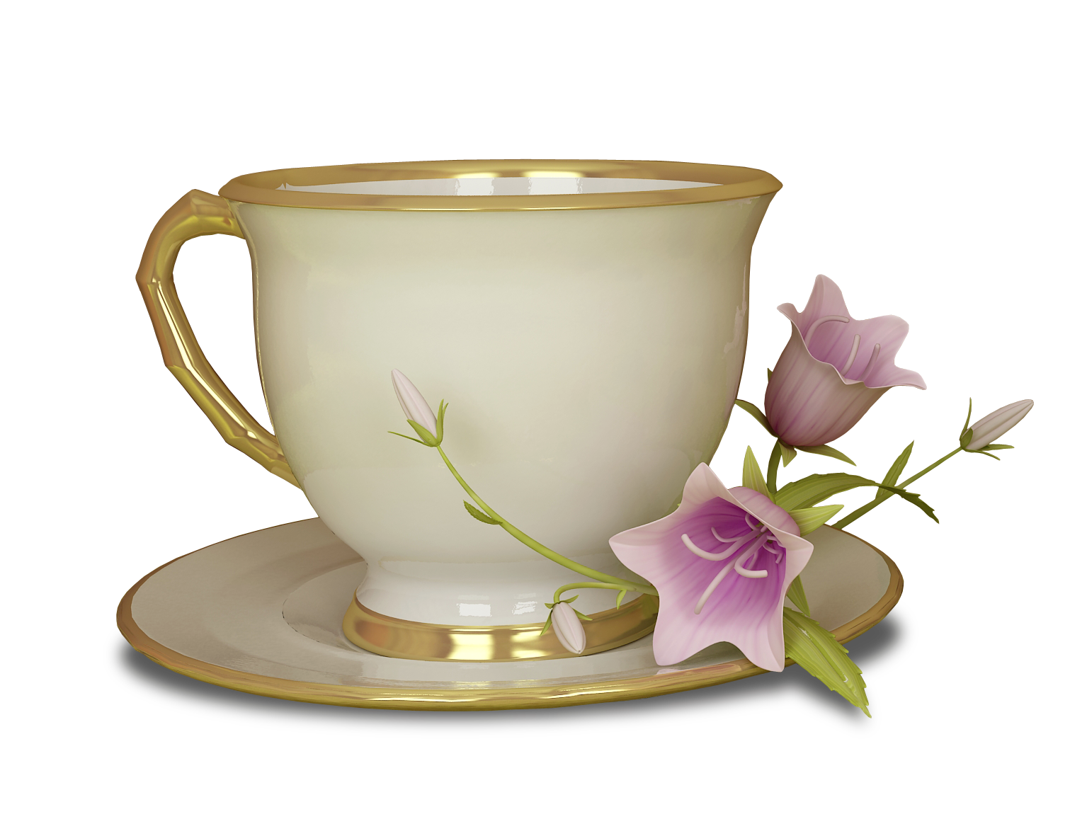 Cream And Gold Tea Cup With Pink Flower Large Transparent Clipart