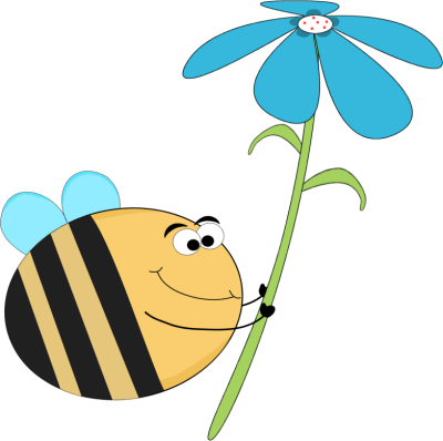 Funny Bee With A Blue Flower Clip Art Image   Funny Bee Flying Around