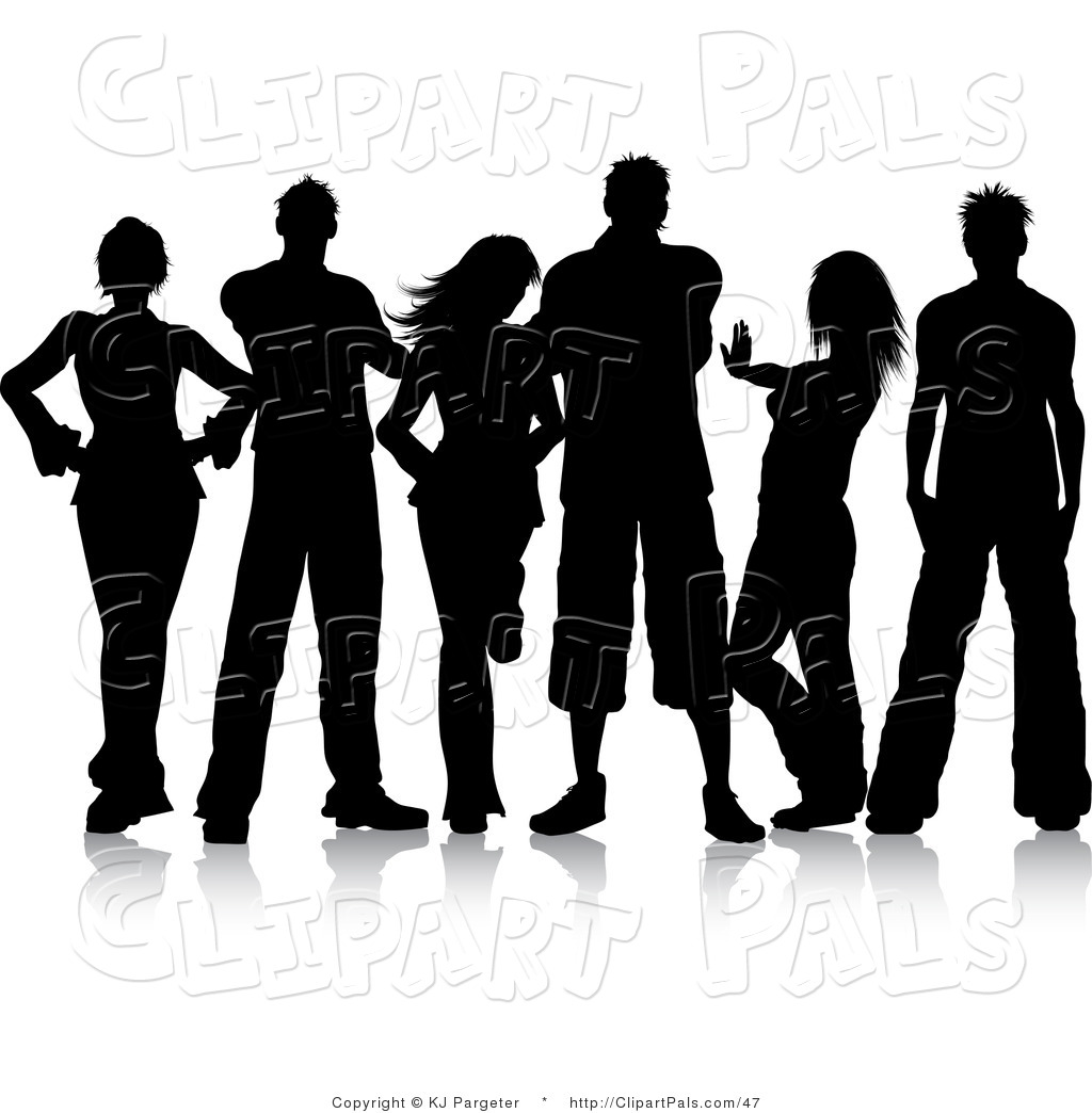 Pal Clipart Of A Group Of Black Silhouetted Young Men And Women