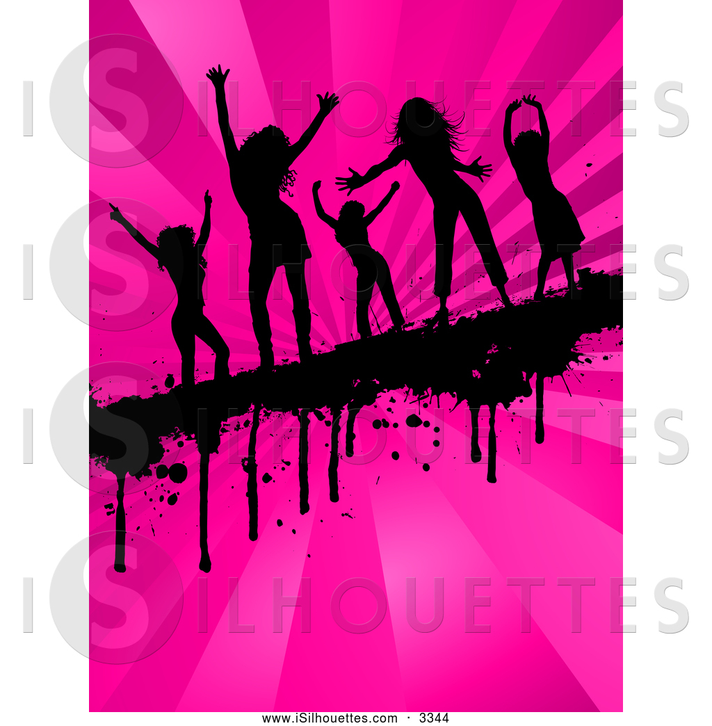Silhouette Clipart Of A Group Of Five Black Silhouetted Women Dancing    