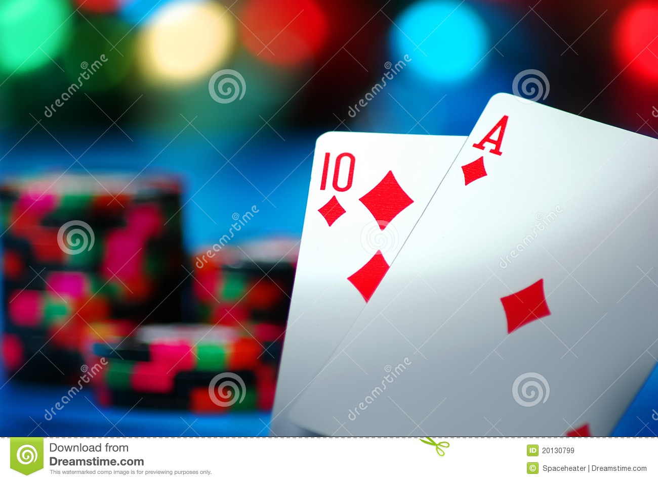 An Ace And A Ten Card Make Blackjack On A Blue Background 