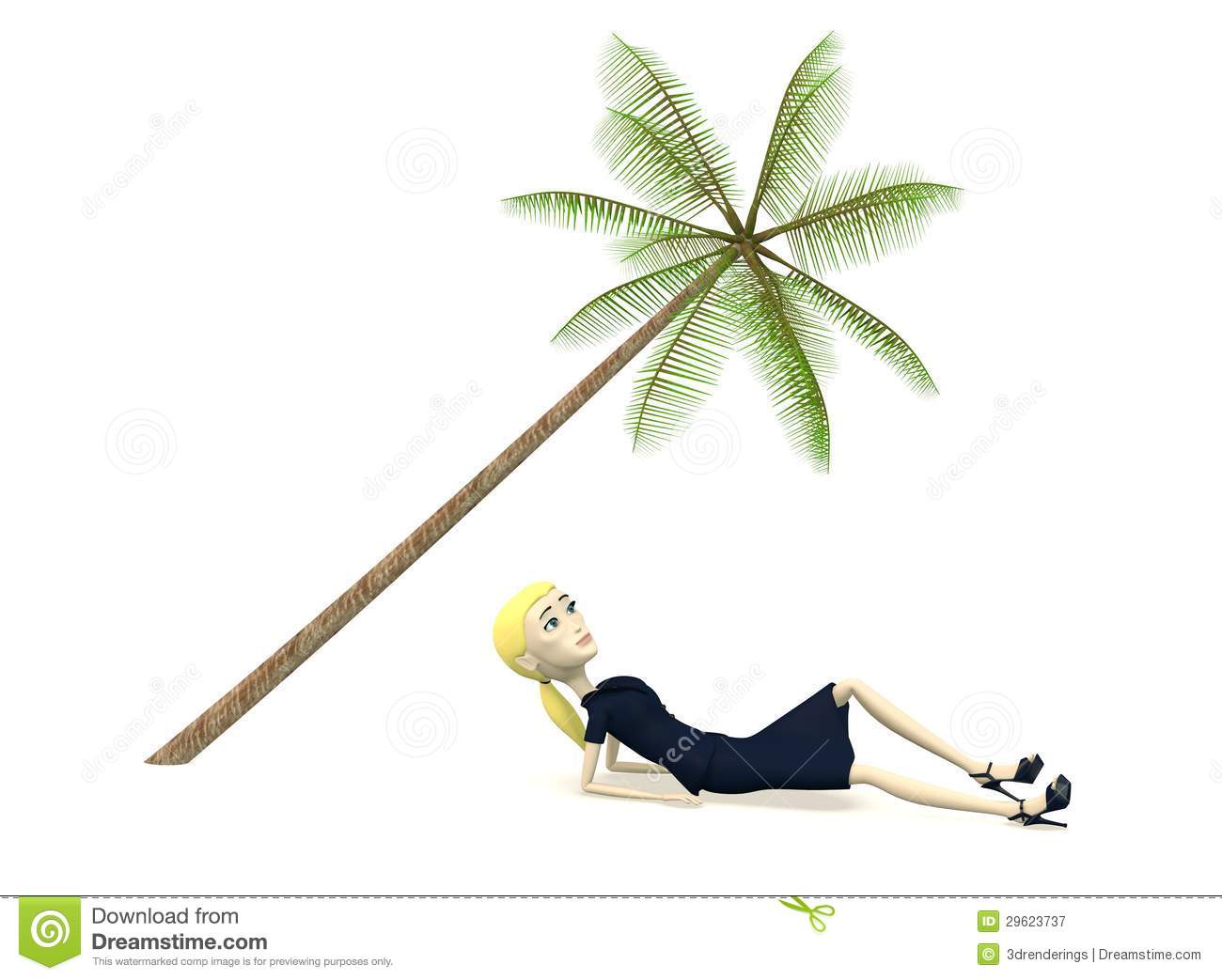 Cartoon Businesswoman Relaxing Under Palm Royalty Free Stock