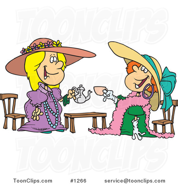 Cartoon Happy Girls Playing Dress Up At Tea Time  1266 By Ron Leishman