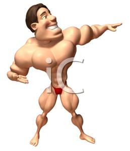 Cartoon Of A Male Body Builder Posing   Royalty Free Clipart Picture