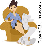 Cartoon Of A Woman Writing A Long List And Sitting In A Chair Royalty