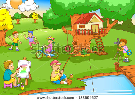 Children Playing Under Tree House Eps10 File   Simple Gradients No    