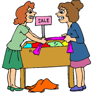 Clip Art Of Two Women Fighting Over An Item In A Sale Bin