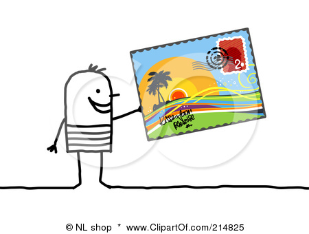 Clipart Illustration Of A Stick Man Holding A Tropical Post Card Jpg