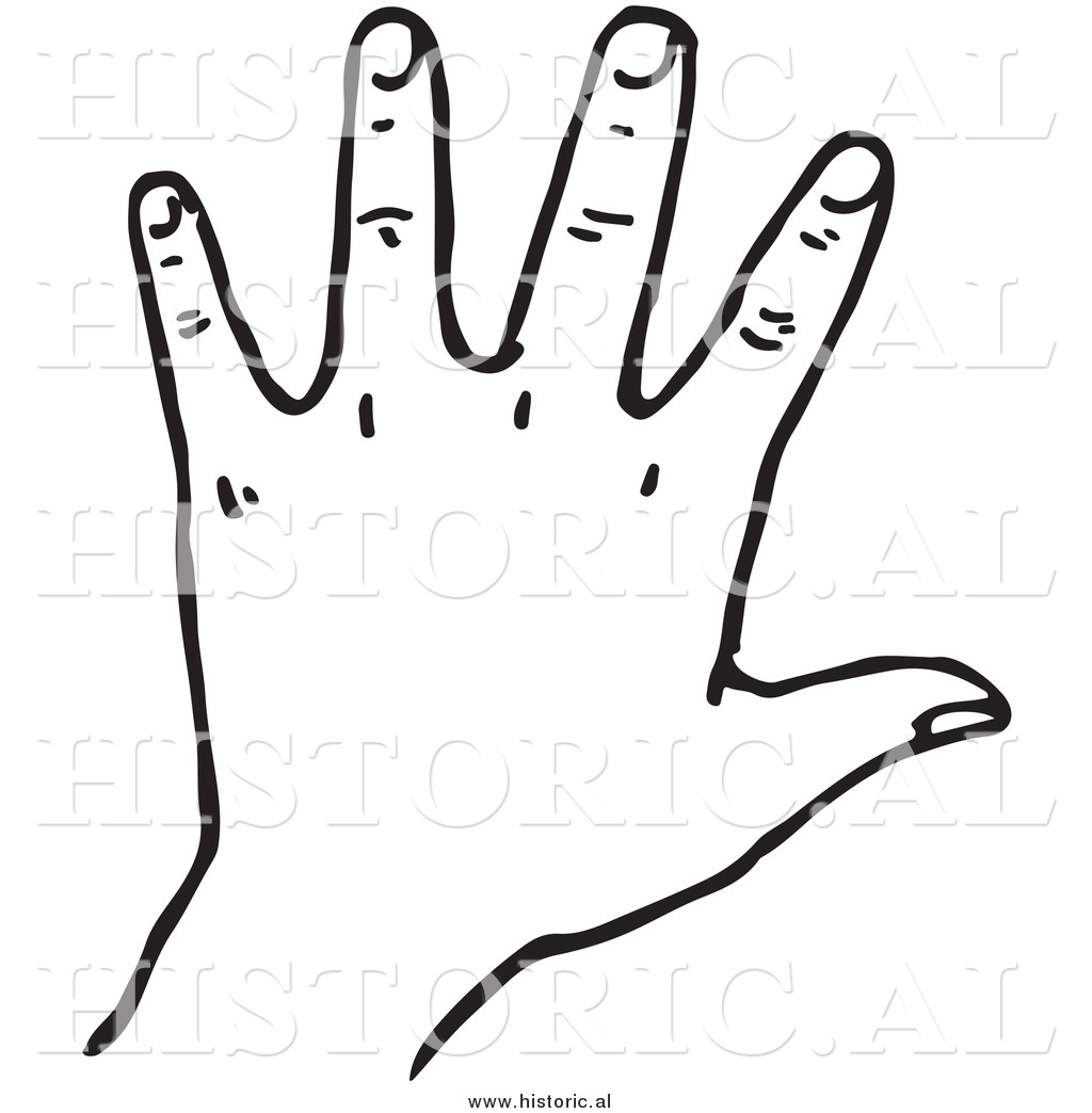 Clipart Of A Left Hand   Black And White Line Art By Al    9391
