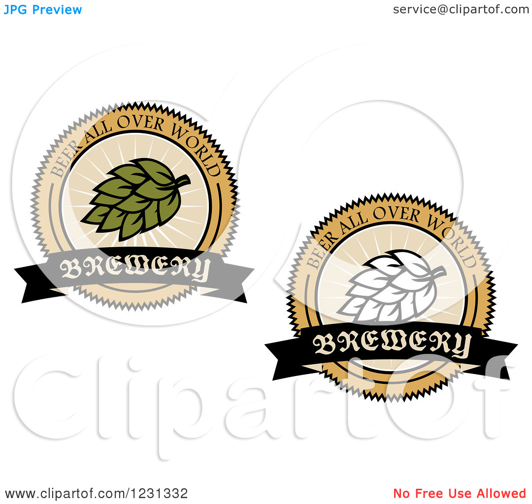 Clipart Of Beer Brewery And Hops Labels   Royalty Free Vector