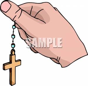     Cross Attached To A Necklace Of Rosary Beads   Royalty Free Clipart