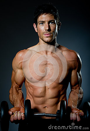 Fit Young Male With Great Healthy Body And Dumbells Royalty Free Stock    