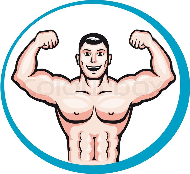 Happy Smiling Bodybuilder Man In Cartoon Style For Sports And Health    