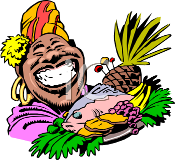 Island Woman Holding A Tray Of Food   Royalty Free Clip Art Picture